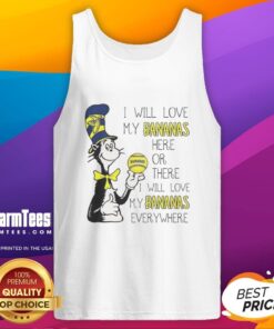 Premium The Cat in the Hat Savannah Bananas tank top featuring 'I Will Love My Bananas Here or There' design.