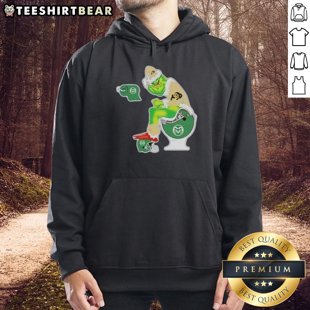 Premium The Grinch Colorado Buffaloes Sitting On Toilet Colorado State Rams Xmas Holiday Christmas Hoodie Premium The Grinch Colorado Buffaloes hoodie with holiday design featuring a whimsical toilet scene for Christmas.