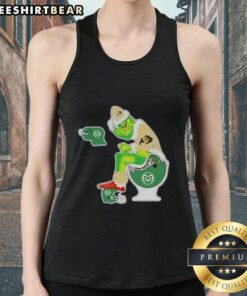 Premium The Grinch Colorado Buffaloes tank top featuring a humorous holiday design with a toilet and Colorado State Rams.