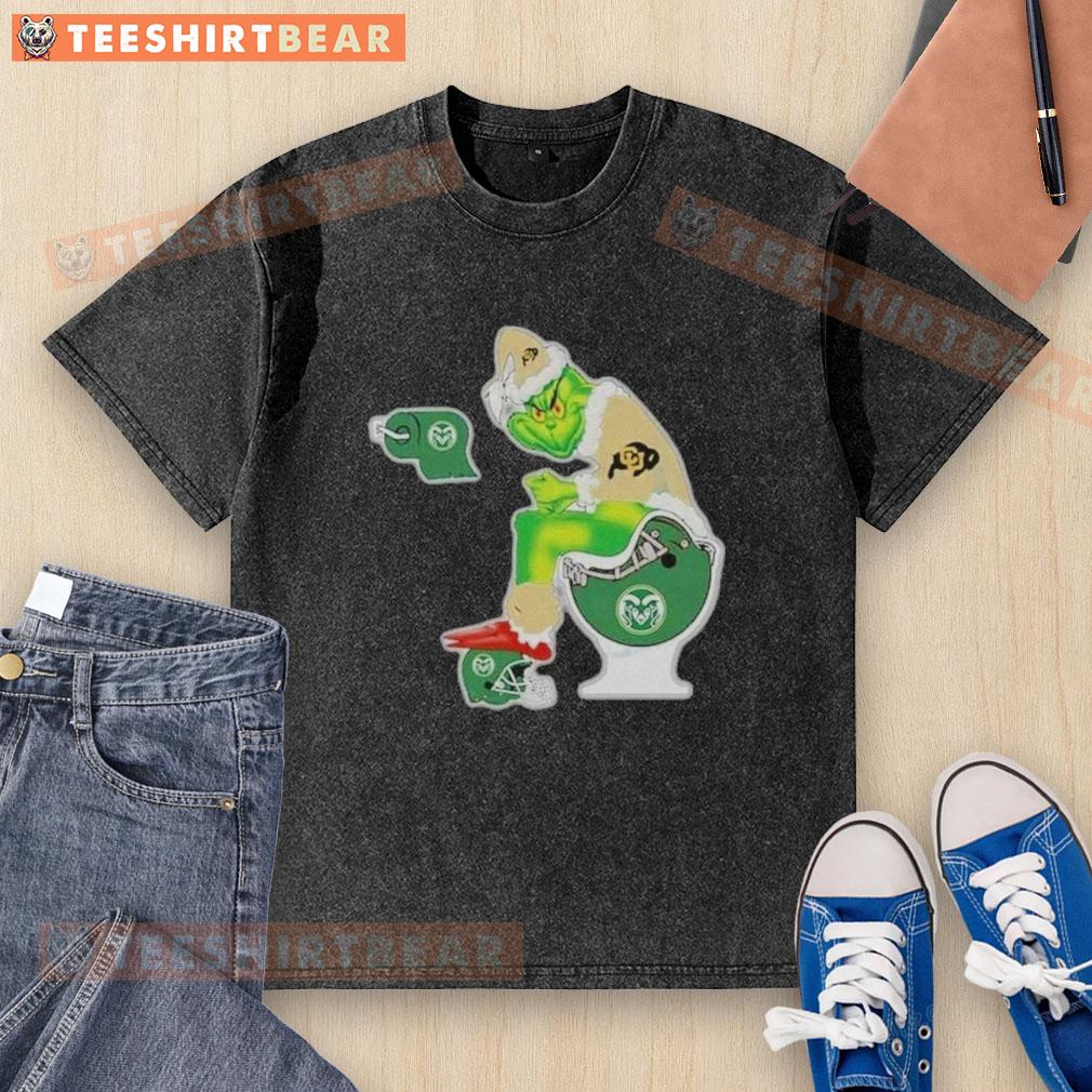 Premium The Grinch Colorado Buffaloes Sitting On Toilet Colorado State Rams Xmas Holiday Christmas Washed T-Shirt Premium Grinch Colorado Buffaloes sitting on toilet, featuring Colorado State Rams, perfect for Christmas holiday t-shirt.