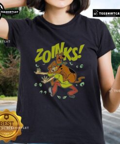 Alt Text: Premium Scooby-Doo and Shaggy Rogers vintage cartoon tee for ladies featuring a fun 'Zoinks!' design.