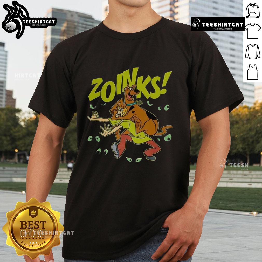 Premium The Scooby Doo And Shaggy Rogers Vintage Cartoon Zoinks T Shirt Alt Text: Premium Scooby-Doo and Shaggy Rogers vintage cartoon Zoinks T-shirt featuring colorful design and classic characters.