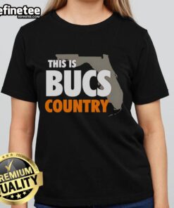 Premium 'This Is Bucs Country' Ladies Tee featuring bold graphics perfect for Tampa Bay Buccaneers fans.