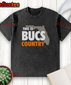 Alt Text: Premium 'This Is Bucs Country' washed t-shirt featuring a vibrant design for passionate fans of the Tampa Bay Buccaneers.
