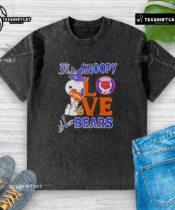 Premium Snoopy Love Her Chicago Bears Washed T-Shirt featuring a stylish design for fans and a comfortable fit.