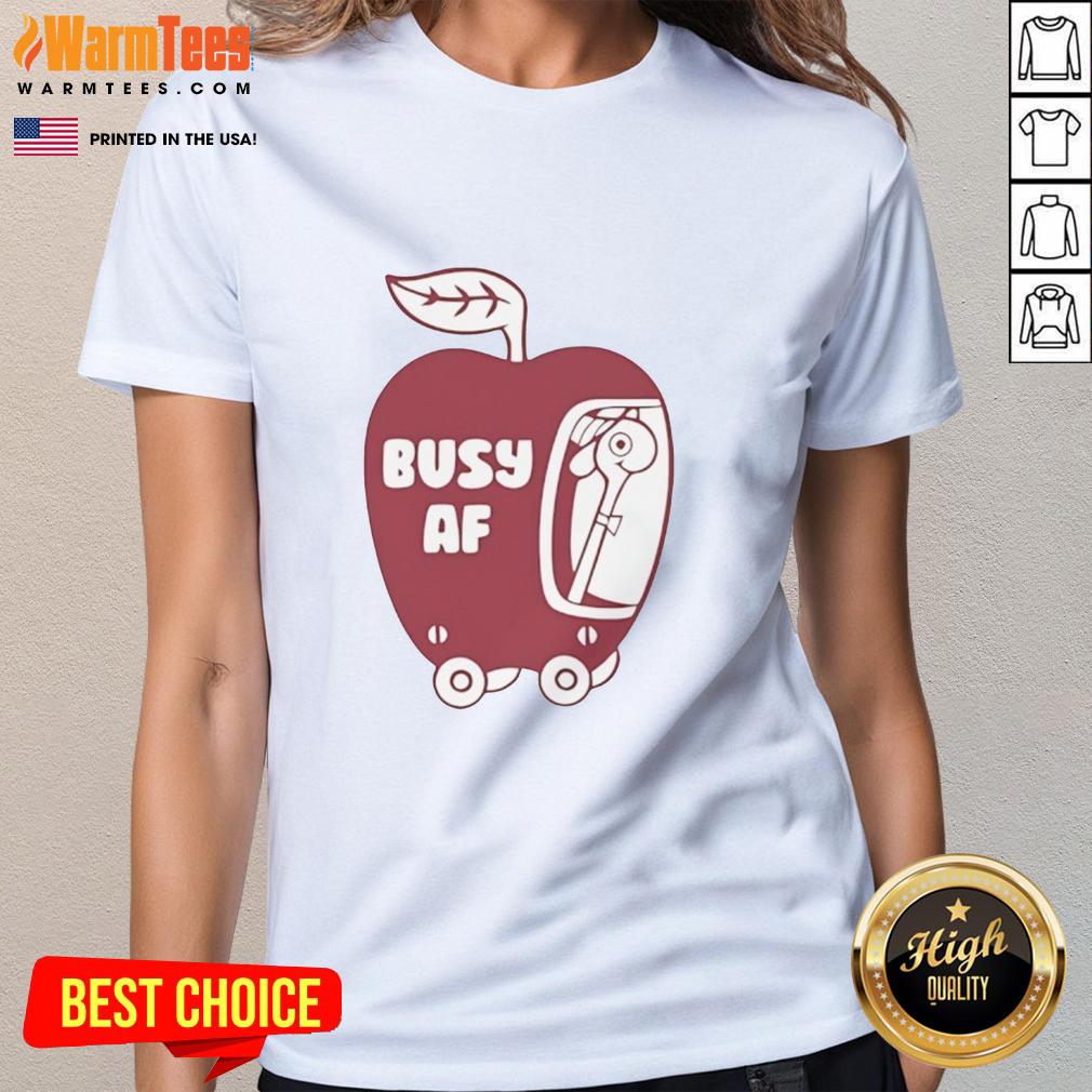 premium-top-busy-af-apple-ladies-tee Premium top featuring a busy design for ladies, perfect for casual wear, showcasing the Apple theme in stylish graphics.