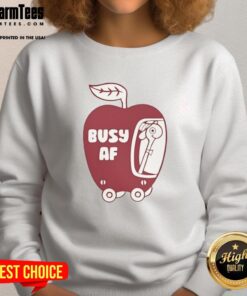 Premium Top Busy AF Apple Sweatshirt in vibrant red, perfect for casual wear and showcasing trendy street fashion.