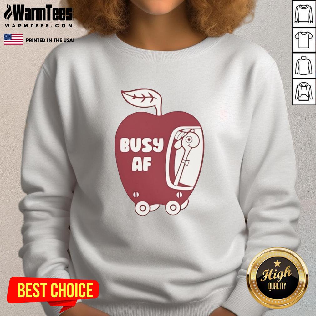 premium-top-busy-af-apple-sweatshirt Premium Top Busy AF Apple Sweatshirt in vibrant red, perfect for casual wear and showcasing trendy street fashion.