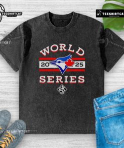Premium Toronto Blue Jays 2025 World Series logo washed t-shirt featuring a stylish design for baseball fans.