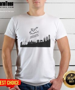 Premium Tour De France Grand Depart Barcelone 2026 Skyline T-Shirt featuring iconic Barcelona skyline design.