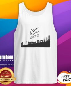Premium Tour de France Grand Depart Barcelona 2026 Skyline Tank Top featuring iconic city skyline design.