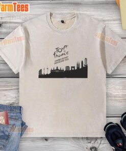 Alt Text: Premium Tour de France Grand Depart Barcelona 2026 Skyline washed t-shirt featuring a vibrant city skyline design.