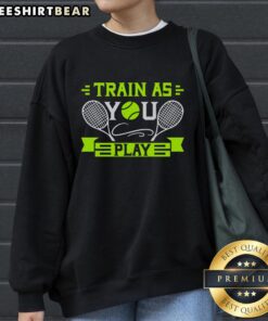 Alt Text: Premium Train As You Play Tennis Sweatshirt in navy blue, perfect for athletes seeking comfort and style during workouts.