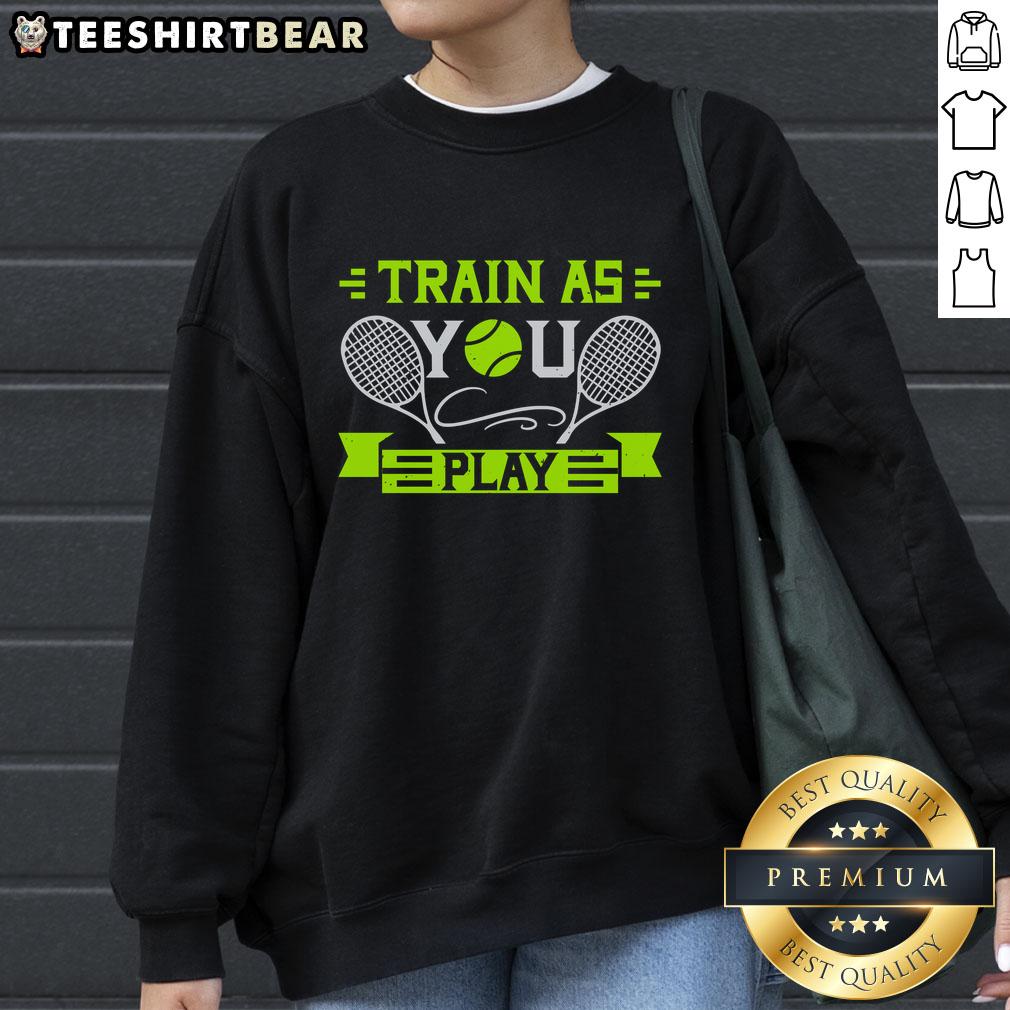 Premium Train As You Play Tennis Sweatshirt Alt Text: Premium Train As You Play Tennis Sweatshirt in navy blue, perfect for athletes seeking comfort and style during workouts.