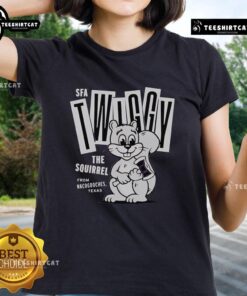 Premium Twiggy The Campus Squirrel Ladies Tee featuring a playful squirrel design on a stylish shirt for women.