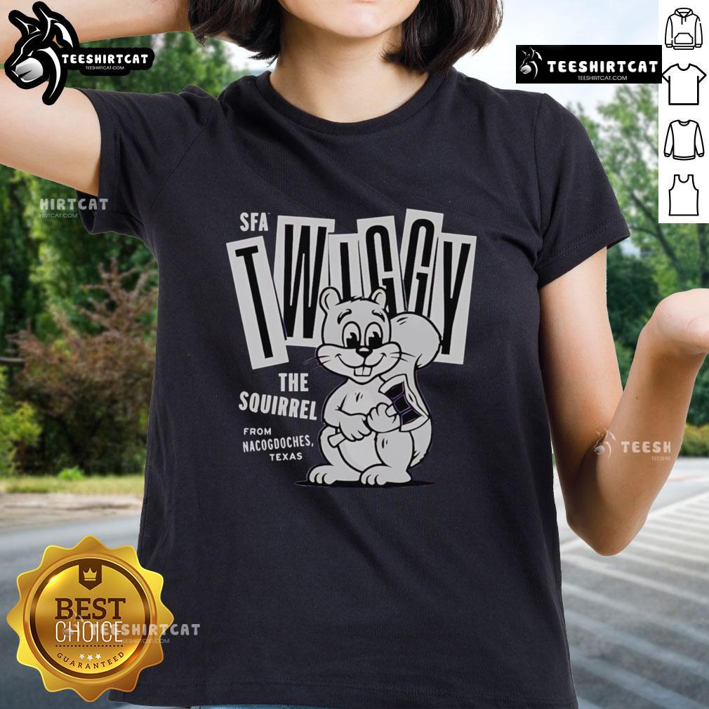 Premium Twiggy The Campus Squirrel Ladies Tee Premium Twiggy The Campus Squirrel Ladies Tee featuring a playful squirrel design on a stylish shirt for women.