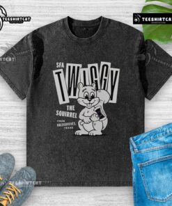 Premium Twiggy The Campus Squirrel washed t-shirt featuring a playful squirrel graphic on a soft, comfortable fabric.