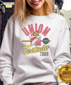 Premium Union Craft Brewing Maryland Terrapins Testudo Premium Lager sweatshirt in a vibrant red color.