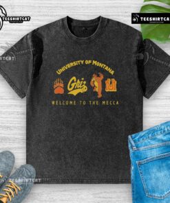 Alt Text: Premium University of Montana Welcome to the Mecca washed t-shirt, featuring a relaxed fit and vibrant graphic design.