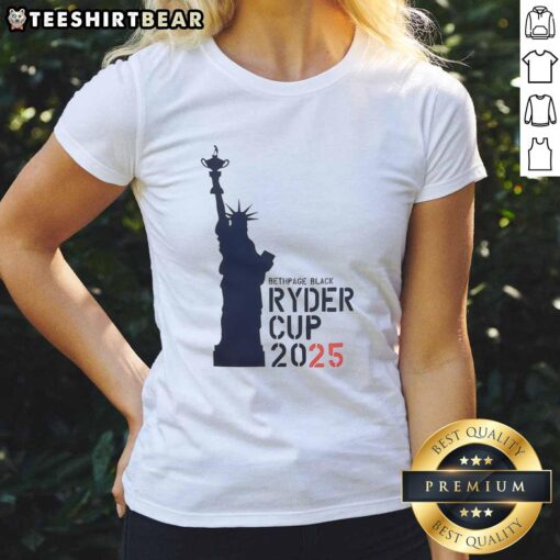 Alt Text: Premium USA Ryder Cup 2025 Liberty Bethpage Black Ladies Tee showcasing a stylish golf design for women.