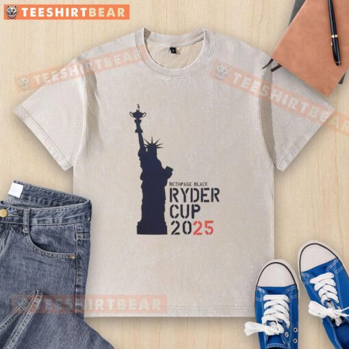 Premium USA Ryder Cup 2025 Liberty Bethpage Black washed t-shirt featuring a stylish design for golf enthusiasts.