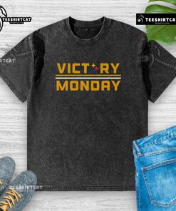 Premium Victory Monday Pittsburgh Steelers washed t-shirt featuring team logo and vintage style for fans.