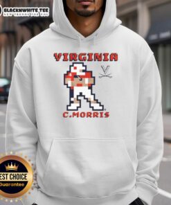 Premium Virginia Cavaliers Football Chandler Morris Retro Baller Pixel Hoodie in navy blue with stylish graphic design.