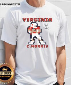 Alt Text: Premium Virginia Cavaliers Football Chandler Morris Retro Baller Pixel T-Shirt featuring vibrant team colors and design.