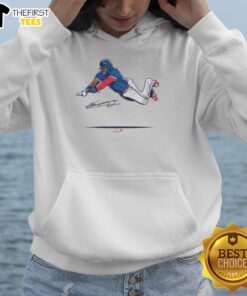 Premium Vladimir Guerrero Jr. Super Vlad Flying Slide Hoodie featuring vibrant graphics for baseball fans.