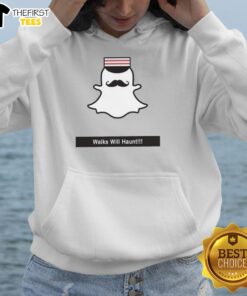 Premium Walks Will Haunt Snap Ghost Hoodie featuring a spooky ghost design for stylish Halloween apparel.