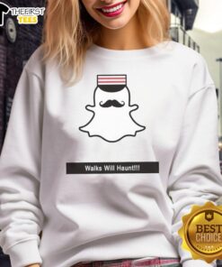 Premium Walks Will Haunt Snap Ghost Sweatshirt featuring a spooky ghost design perfect for Halloween fashion.