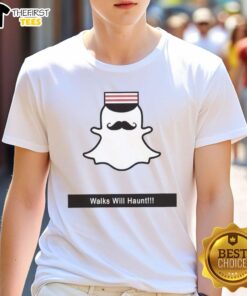 Premium Walks Will Haunt Snap Ghost T-Shirt featuring a spooky ghost design, perfect for Halloween and casual wear.