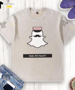 Premium Walks Will Haunt Snap Ghost Washed T-Shirt featuring a spooky ghost design on a trendy, soft fabric.