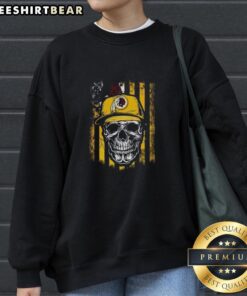 Alt Text: Premium Washington Redskins NFL sweatshirt featuring a skull design with an American flag, perfect for football lovers.