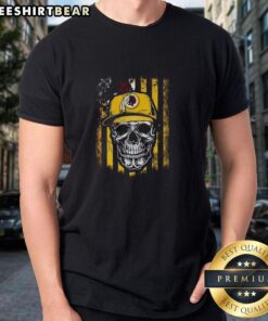 Alt Text: Premium Washington Redskins NFL Skull American Flag T-Shirt for football lovers, showcasing team spirit and style.