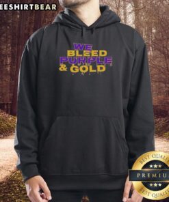 Premium We Bleed Purple and Gold Hoodie showcasing vibrant colors and stylish design, perfect for fans and casual wear.