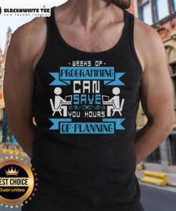 Alt Text: Premium Weeks of Programming tank top showcasing a modern design, perfect for saving hours of planning and coding.