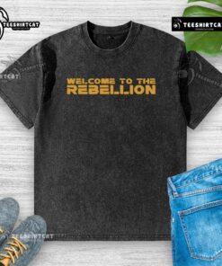 Premium Welcome to the Rebellion washed t-shirt featuring a stylish design, perfect for casual wear and expressing individuality.