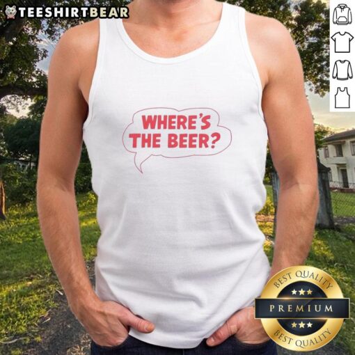 Alt Text: Premium Where's The Beer Word Bubble Tank Top featuring fun and playful beer-themed graphics for casual wear.