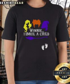 Premium Winnie I Smell A Child Halloween Ladies Tee featuring a playful design perfect for Halloween celebrations.