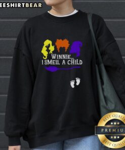 Premium Winnie I Smell A Child Halloween sweatshirt featuring playful design for festive fall celebrations.