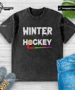 Premium Winter Hockey Logo Washed T-Shirt featuring a stylish design for hockey enthusiasts, perfect for casual wear.