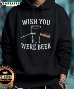 Premium 'Wish You Were Beer' hoodie featuring The Dark Side of the Moon light scattering design, perfect for beer lovers.