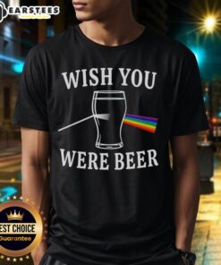 Premium Wish You Were Beer The Dark Side Of The Moon light scattering T-Shirt featuring a colorful cosmic design.