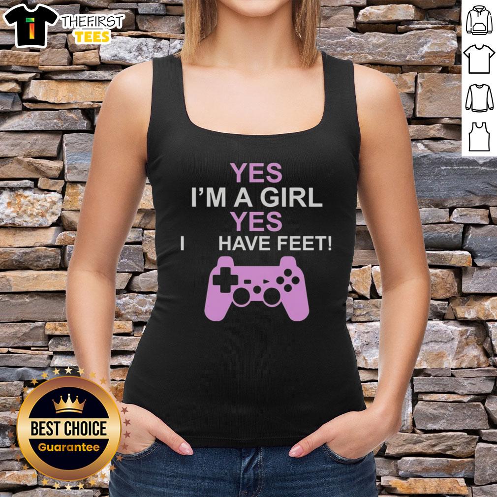 premium-yes-im-a-girl-yes-i-have-feet-tank-top Alt Text: Girl wearing a Premium Yes I'm A Girl Yes I Have Feet tank top, showcasing a stylish and fun design.