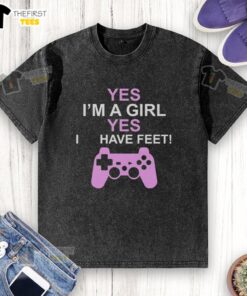 Alt Text: Premium Yes, I'm a Girl, Yes, I Have Feet T-Shirt design showcasing a stylish, fun graphic for women's casual wear.