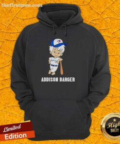 Pretty Addison Barger wearing a Toronto Blue Jays hoodie, showcasing team spirit and style at a baseball game.