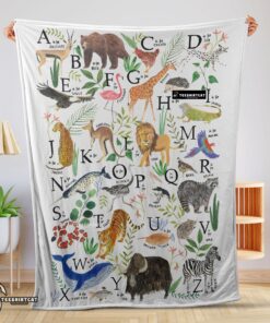 Pretty Animal Alphabet A To Z Watercolor Wildlife Blanket Fleece Customized Blanket