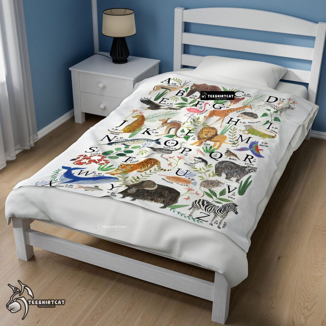 Pretty Animal Alphabet A To Z Watercolor Wildlife Blanket Fleece Customized Blanket-mk-02