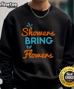 Alt Text: Cozy 'Pretty April Showers Bring May Flowers' sweatshirt featuring a colorful floral design, perfect for spring style.